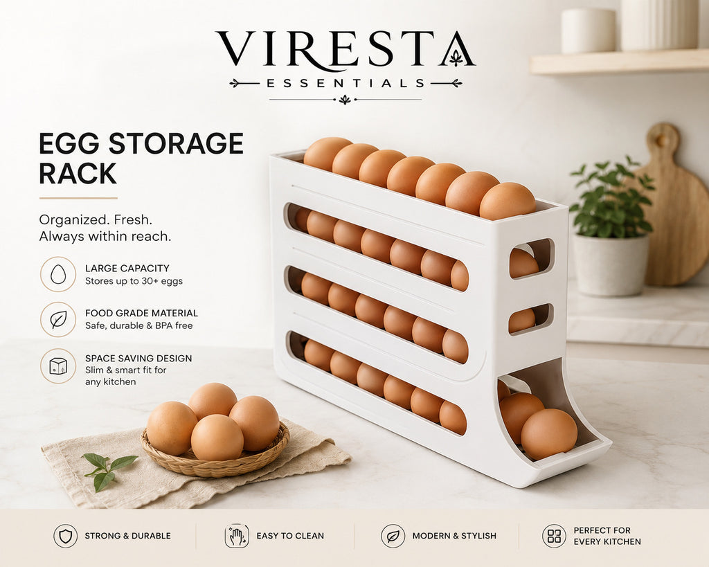 Viresta Essentials 4-Layer Automatic Rolling Egg Storage Rack – 30 Egg Capacity