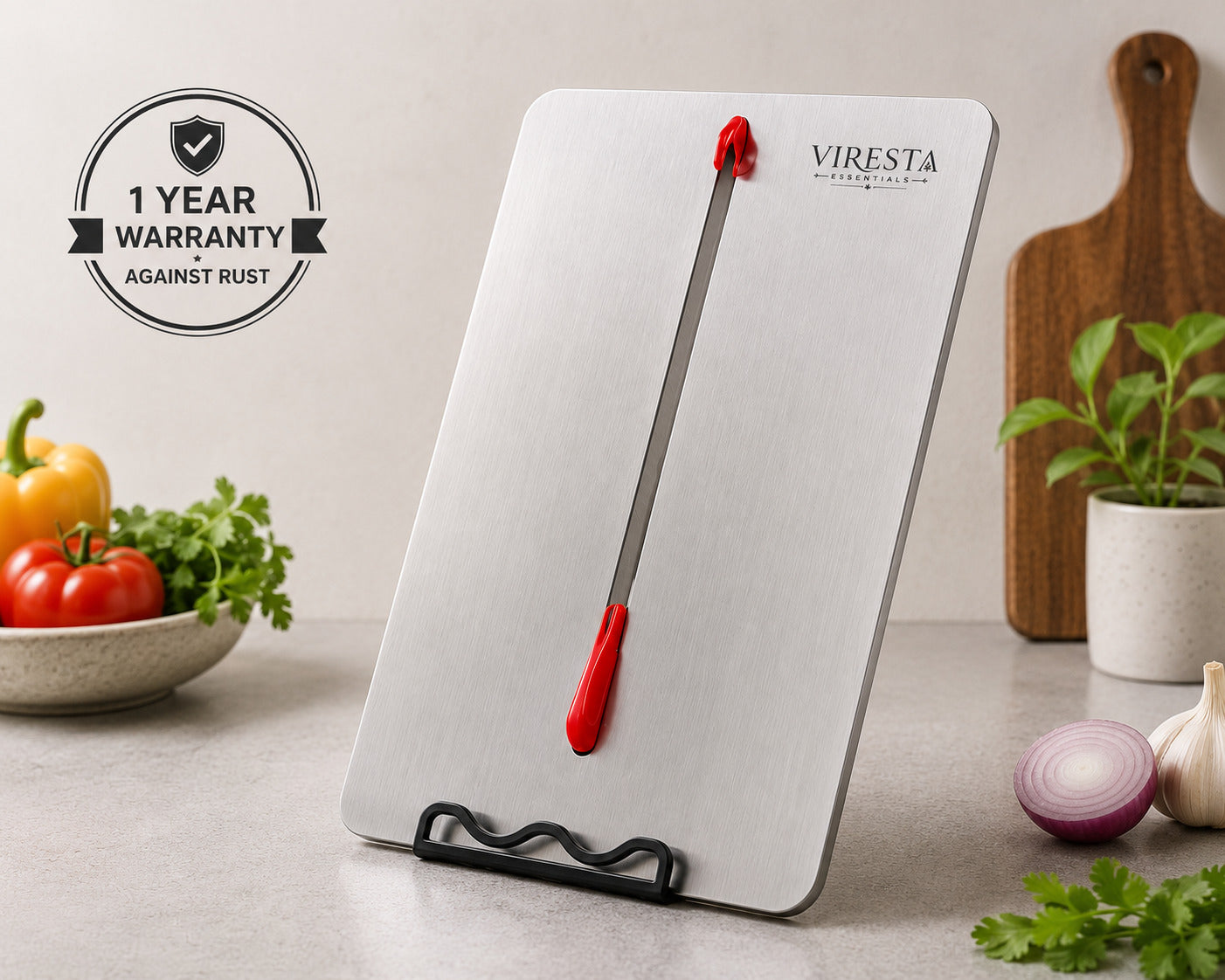 Premium Stainless Steel Vegetable Cutting Board with Chopper | Rust-Proof Kitchen Chopping Board | Viresta Essentials